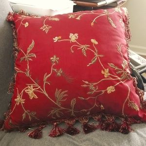 Victorian Red Tasseled Embroidered Accent Throw Pillow 18x18